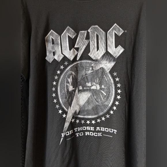 ACDC Rock Band Cut-Out Long Sleeve Graphic Shirt Punk Grunge 80s Retro - Picture 5 of 6